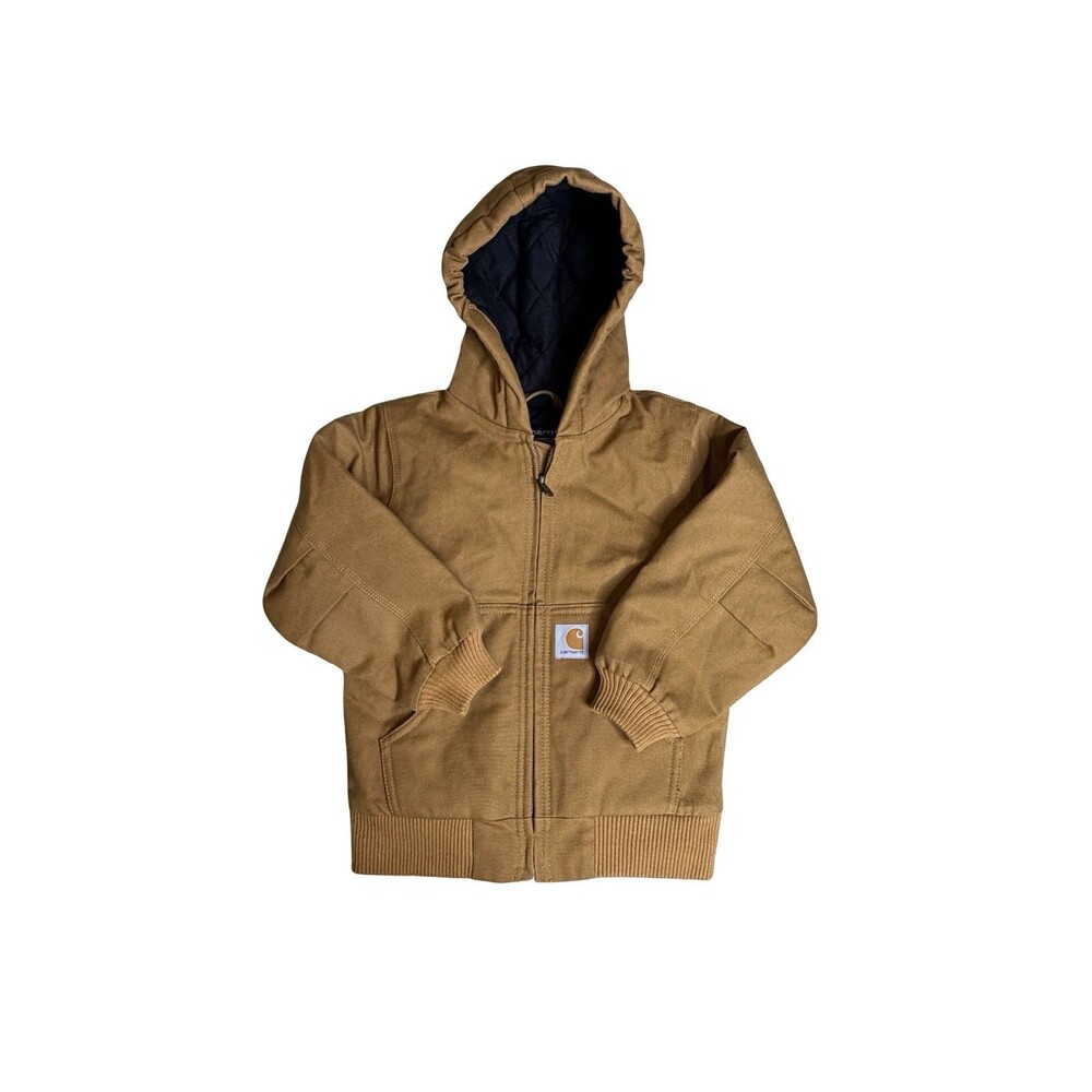 Carhartt Jacket Youth XXSmall 4 -5  Brown Canvas Full Zip Hooded Quilted Lined